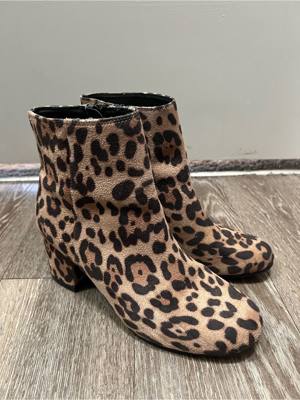 Suede Leopard Print Ankle Boots